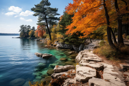 autumn leaves autumn landscape with lake and trees professional photographyの素材
