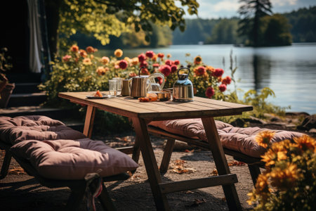 autumn leaves autumn landscape with lake and trees professional photographyの素材