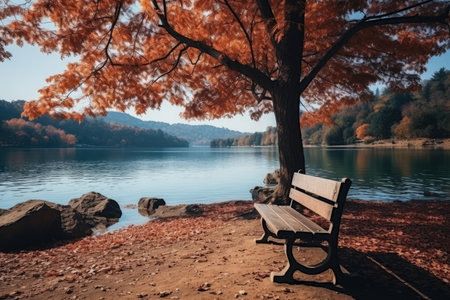 autumn leaves autumn landscape with lake and trees professional photographyの素材