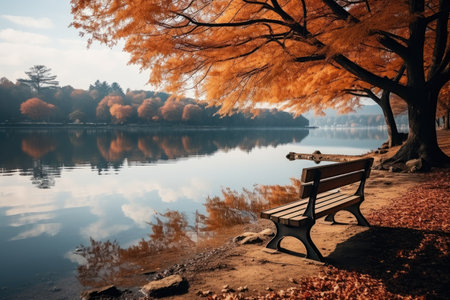 autumn leaves autumn landscape with lake and trees professional photographyの素材