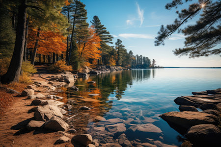 autumn leaves autumn landscape with lake and trees professional photographyの素材