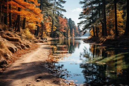 autumn leaves autumn landscape with lake and trees professional photographyの素材