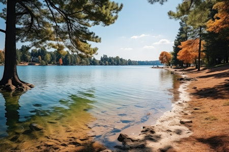 autumn leaves autumn landscape with lake and trees professional photographyの素材