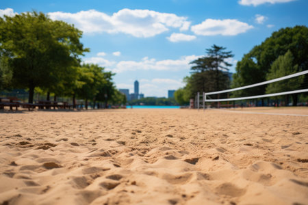 empty beach volleyball court professional photographyの素材