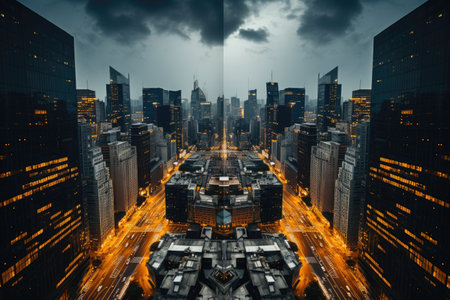 a city with many buildings of different styles professional photographyの素材