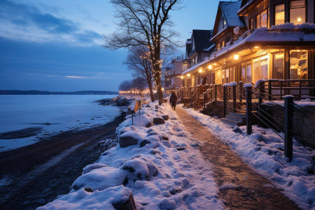 a city filled with snow at night professional photographyの素材