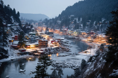 a city filled with snow at night professional photographyの素材