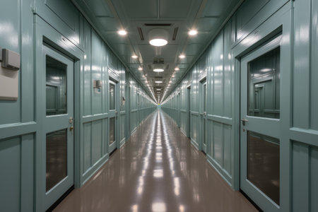 Endless corridors long corridors with rows of doors professional photographyの素材