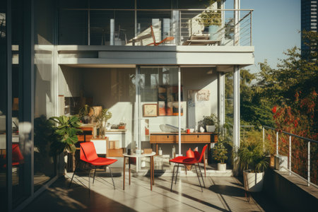 apartment building with sun light professional photographyの素材