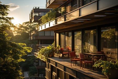 apartment building with sun light professional photographyの素材