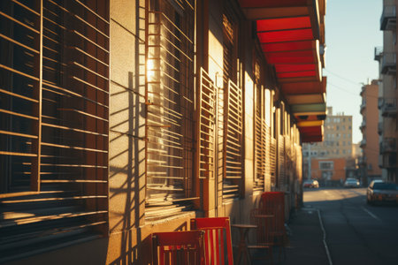 apartment building with sun light professional photographyの素材