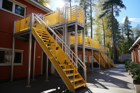 stairs emergency and evacuation exit stair in up ladder professional photographyの素材