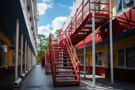 stairs emergency and evacuation exit stair in up ladder professional photographyの素材