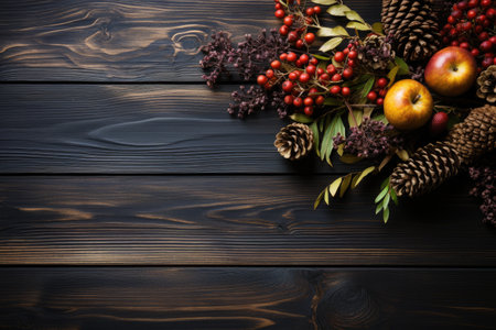wooden background with beautiful autumn decoration professional photographyの素材