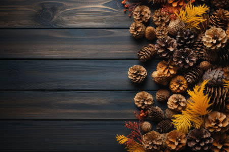 wooden background with beautiful autumn decoration professional photographyの素材