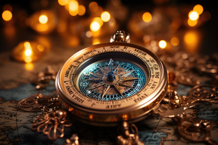Compass with nautical map background professional photographyの素材