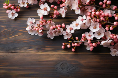 wooden background with beautiful spring decoration professional photographyの素材