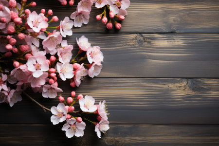 wooden background with beautiful spring decoration professional photographyの素材