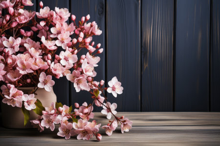 wooden background with beautiful spring decoration professional photographyの素材