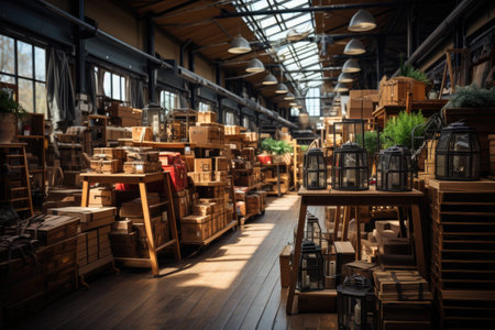 activities in the workshop warehouse with workbenches and casting foundry professional photographyの素材