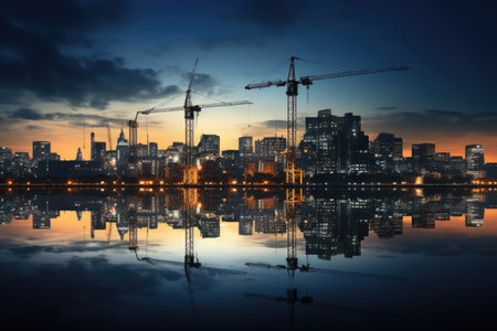 skyscrapers and tower cranes professional photographyの素材