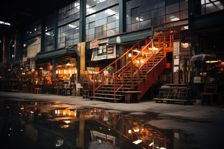 activities in the workshop warehouse with workbenches and casting foundry professional photographyの素材