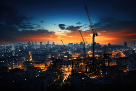skyscrapers and tower cranes professional photographyの素材