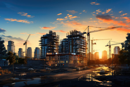 skyscrapers and tower cranes professional photographyの素材