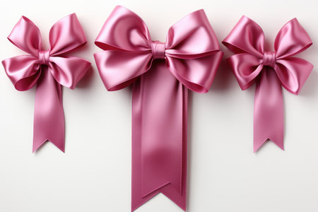 pink ribbons tied in a bow on white background  professional photographyの素材