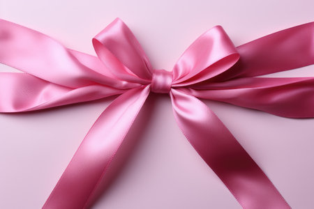 pink ribbons tied in a bow on white background  professional photographyの素材