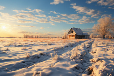 Vintage view of winter field Beautiful retro land landscape professional photographyの素材