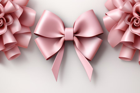 pink ribbons tied in a bow on white background  professional photographyの素材