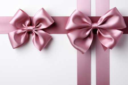 pink ribbons tied in a bow on white background  professional photographyの素材