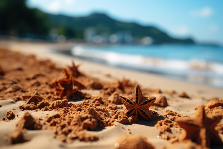 sand with summer blurred sea sky background professional photographyの素材