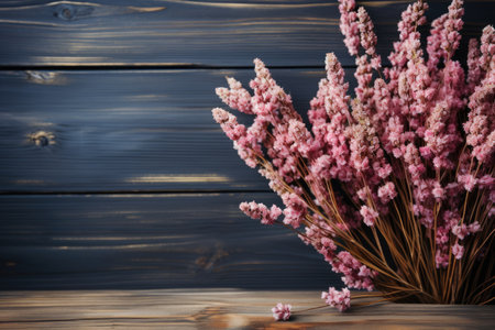 wooden background with beautiful summer decoration professional photographyの素材
