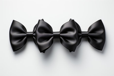 black ribbons tied in a bow on white background professional advertising photographyの素材
