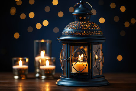 ramadan islamic background lantern and moon in night professional photographyの素材