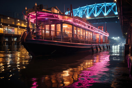 paddle steamer boat with neon decorations professional photographyの素材
