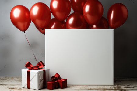single and large gift packages with balloons professional photographyの素材
