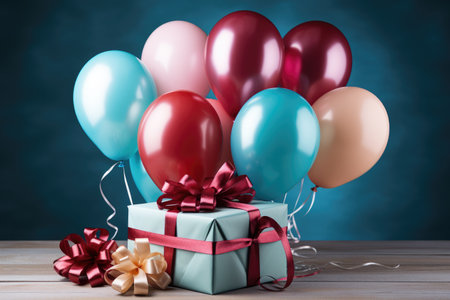 single and large gift packages with balloons professional photographyの素材