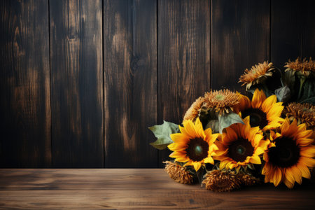 wooden background with beautiful autumn decoration professional photographyの素材