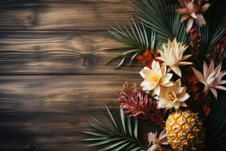wooden background with beautiful summer decoration professional photographyの素材