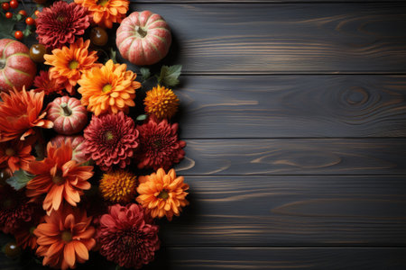 wooden background with beautiful autumn decoration professional photographyの素材