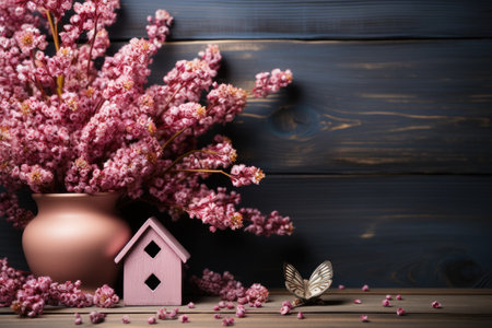 wooden background with beautiful spring decoration professional photographyの素材