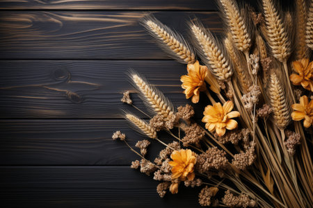 wooden background with beautiful autumn decoration professional photographyの素材
