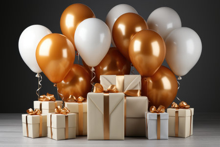 single and large gift packages with balloons professional photographyの素材