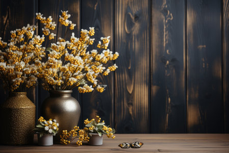 wooden background with beautiful spring decoration professional photographyの素材