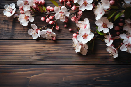 wooden background with beautiful spring decoration professional photographyの素材