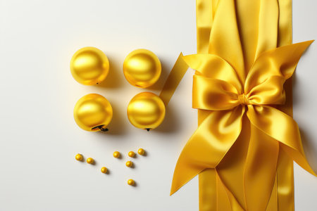 yellow ribbons tied in a bow on white background professional photographyの素材