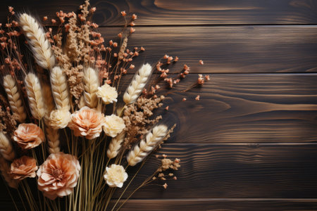 wooden background with beautiful summer decoration professional photographyの素材